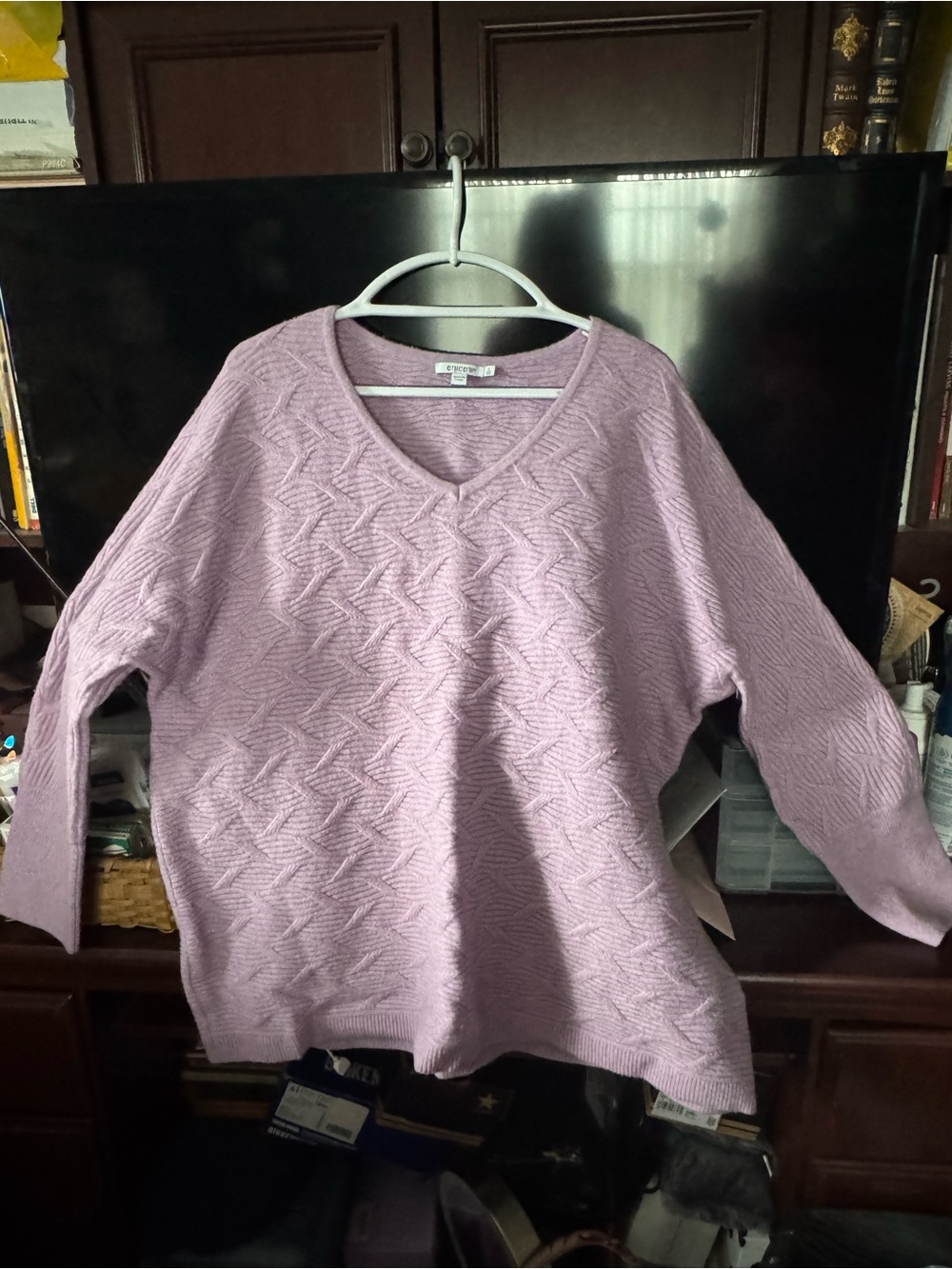 Chico's Lavender V-Neck Textured Knit Sweater